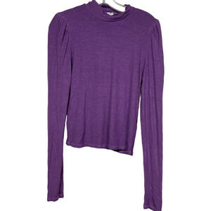 Michael Stars Ribbed Purple Long Sleeve Shirt with Gathered Sleeve OS